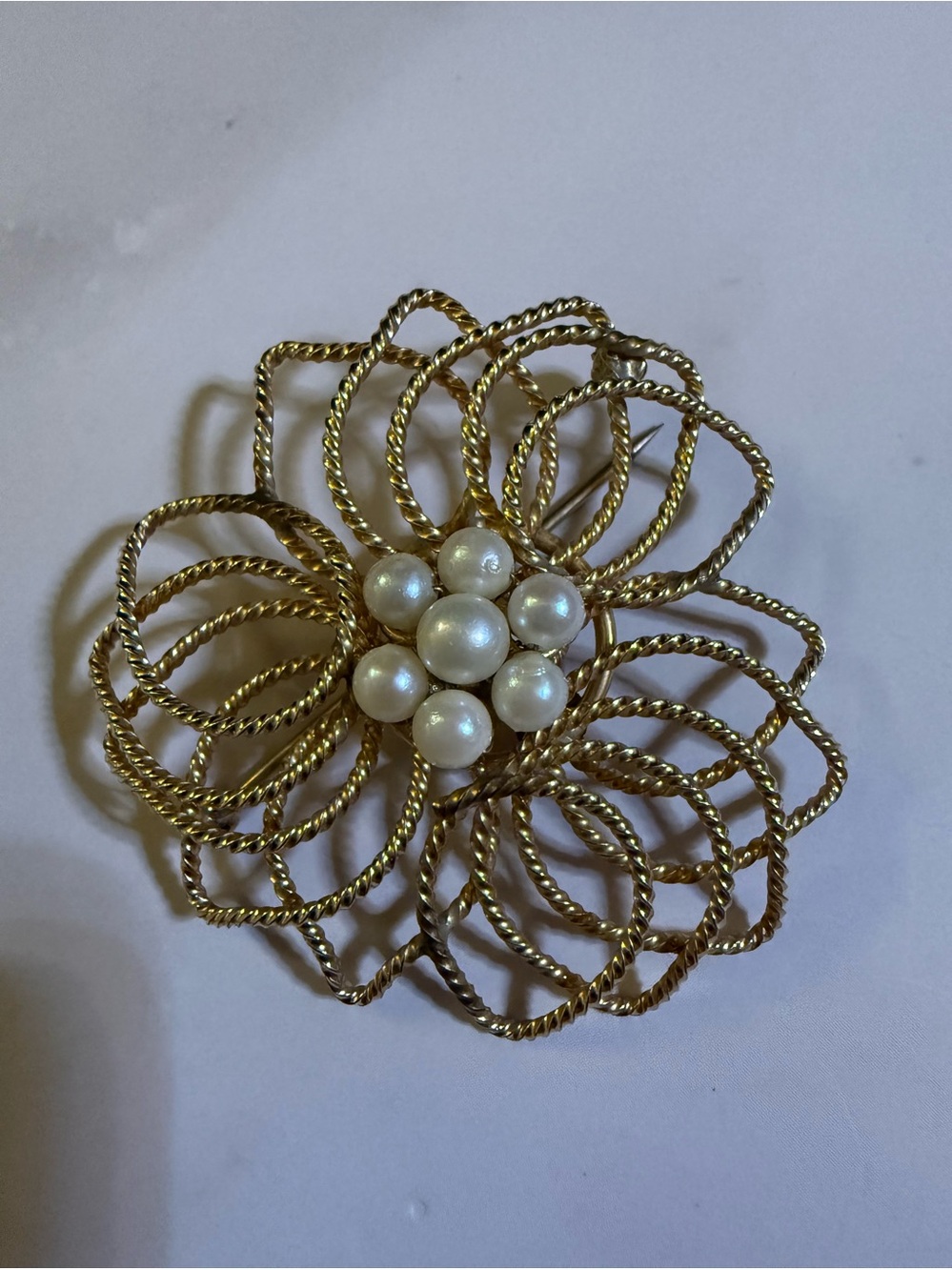 Vintage 12K Gold & Pearl Floral Brooch
